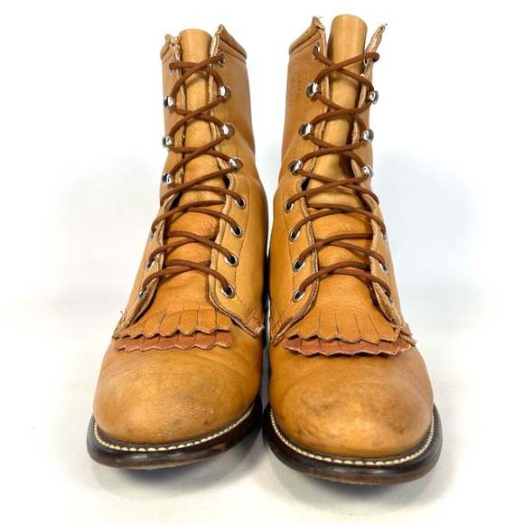 Laredo Kiltie Tan Leather Tassel Western Boots Made In USA Size Womens 6 - Picture 3 of 8